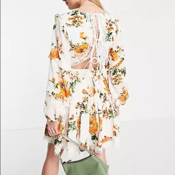 ASOS DESIGN Maternity lace insert tiered mini dress with trim detail floral US 8 - Picture 2 of 13